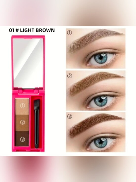Other - 3 In 1 Eyebrow Powder Palette With Brush Dark Brown Light Brown Black Brown